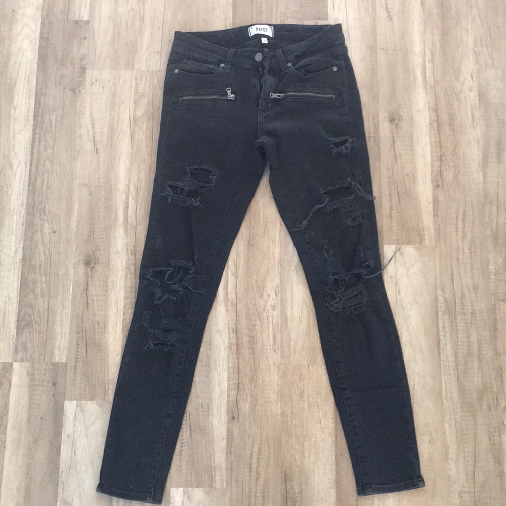 Paige indigo zip distressed skinny